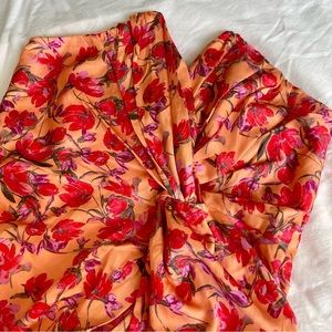 VICI Talk About It Floral Satin Strapless Midi Dress - orange multi - Medium